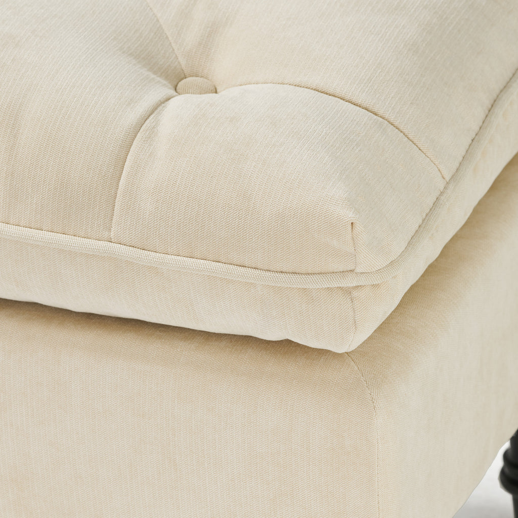 LOFTON Pillow Top Ottoman with Button Tufting in Cream Fabric, 28 Inch - Grand Goldman Shop
