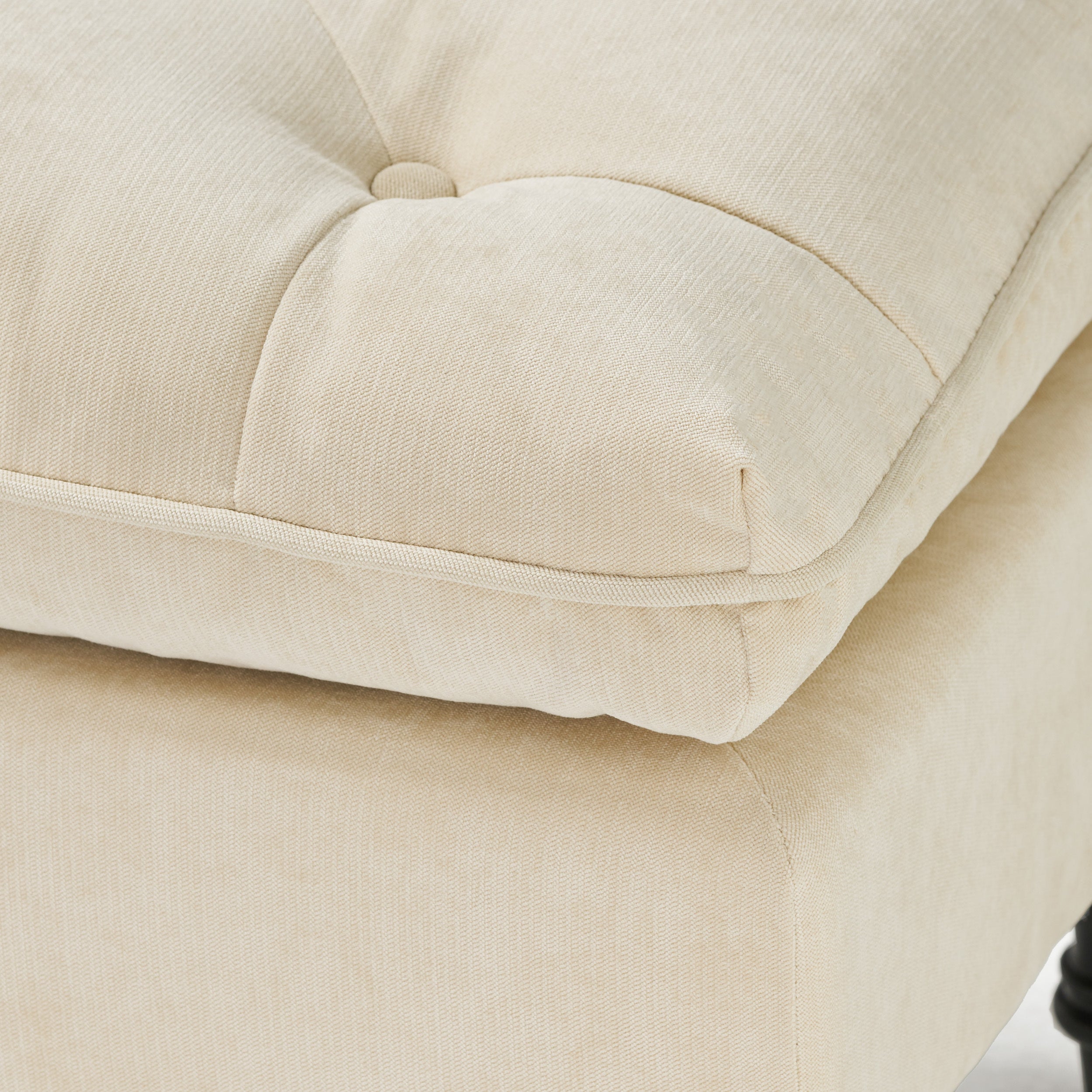LOFTON Pillow Top Ottoman with Button Tufting in Cream Fabric, 28 Inch - Grand Goldman Shop