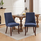 Rayon Cloth Flocking Linen Dining Chairs Channel Kitchen Dinner Chair Comfy Fabric Upholstered Accent Chair for Dining Room with Curved Solid Wood Legs,Set of 2 (Blue), SW1847BL - Grand Goldman Shop