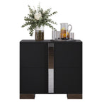 Modern End Table with Drawers, Elegant Nightstand with Metal Foot,Wood Bedside Table with Mirrored Metal Handles,Sofa Side End Table for Bedroom Living Room Office,Black - Grand Goldman Shop