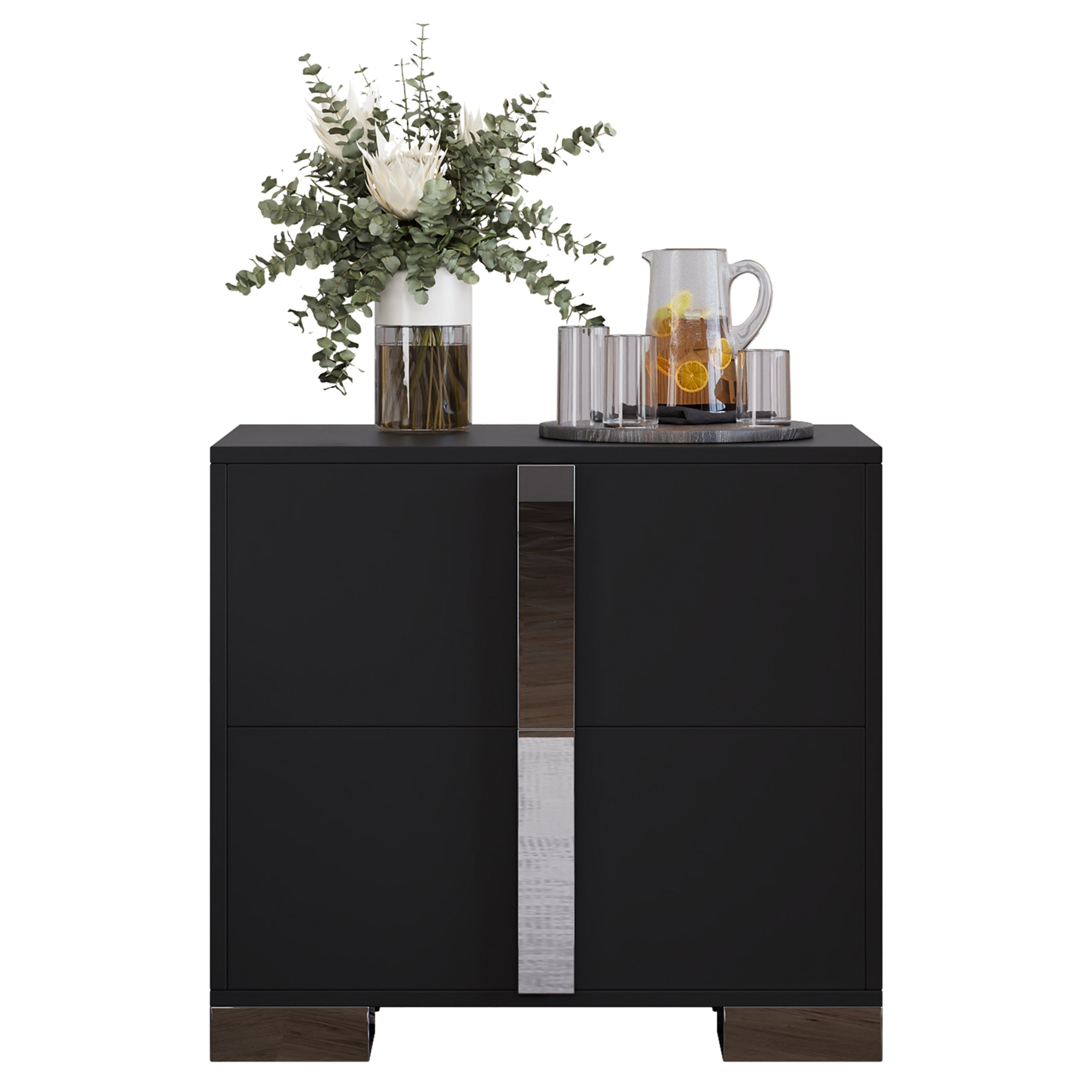 Modern End Table with Drawers, Elegant Nightstand with Metal Foot,Wood Bedside Table with Mirrored Metal Handles,Sofa Side End Table for Bedroom Living Room Office,Black - Grand Goldman Shop