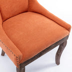 A&A Furniture,Ultra Side Dining Chair，Thickened fabric chairs with neutrally toned solid wood legs， Bronze nail head，Set of 2，Orange - Grand Goldman Shop
