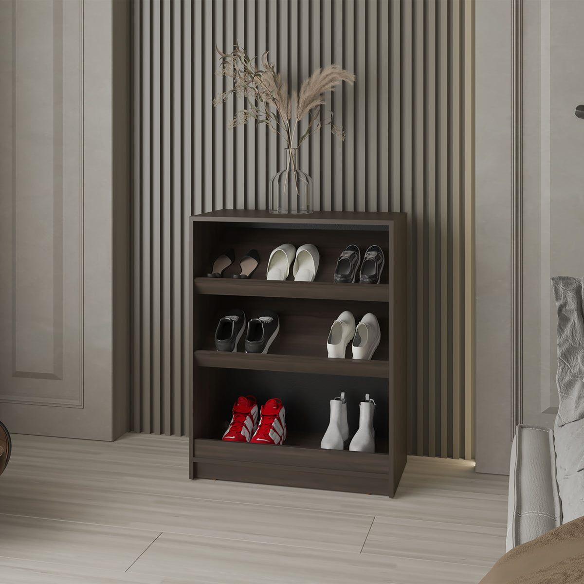 FM FURNITURE Oatman Shoe Rack with Open Storage, Wengue - Grand Goldman Shop