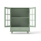 Minimalism Buffet Cabinet with Double Glass Doors and Drawer, Modern Wooden Storage Sideboard Cupboard, Mint Green, MDF and Solid Wood, 28''x15''x36.22'' - Grand Goldman Shop