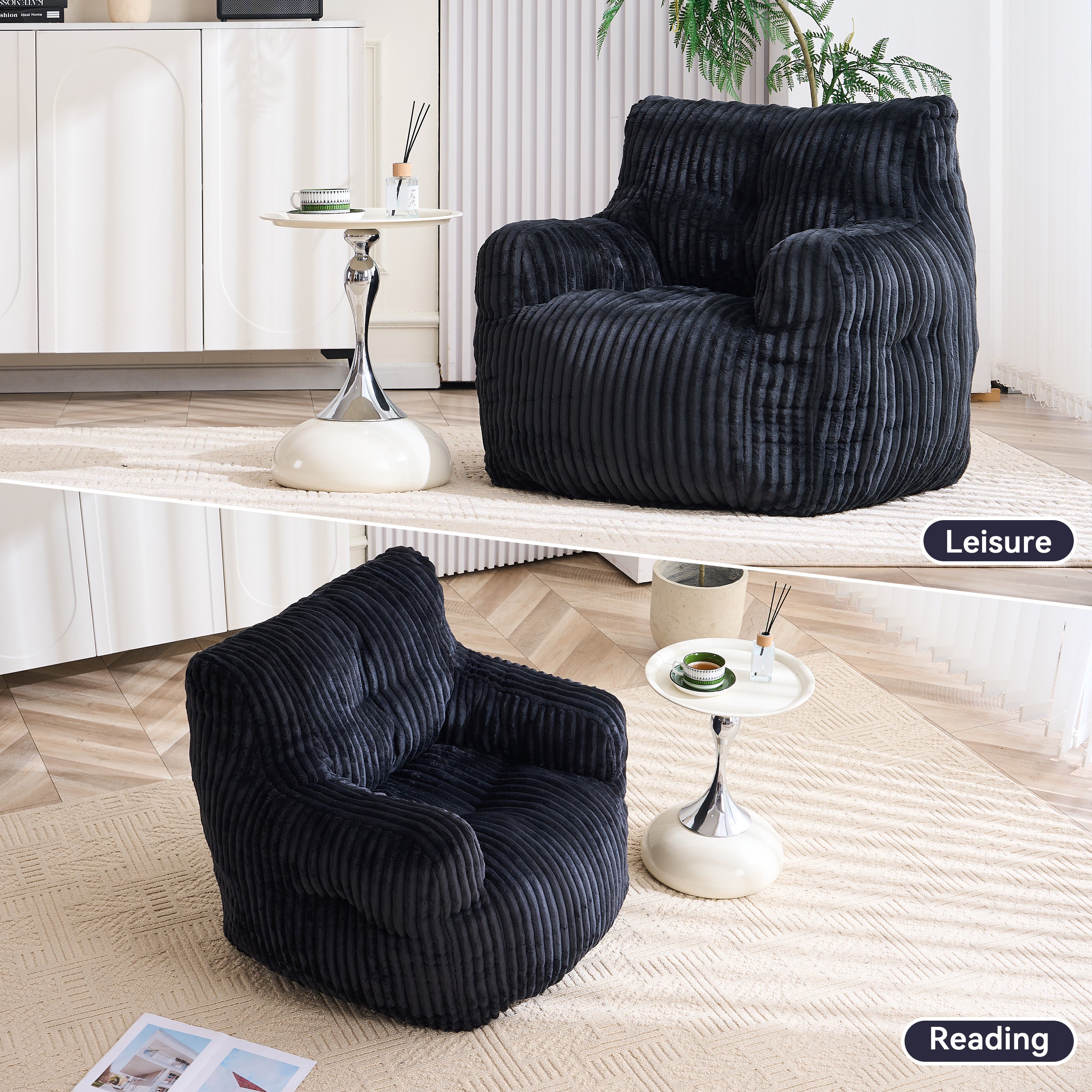 010-Soft Fluffy Corduroy Fabric Bean Bag Chair Filled With Memory Sponge,Black - Grand Goldman Shop