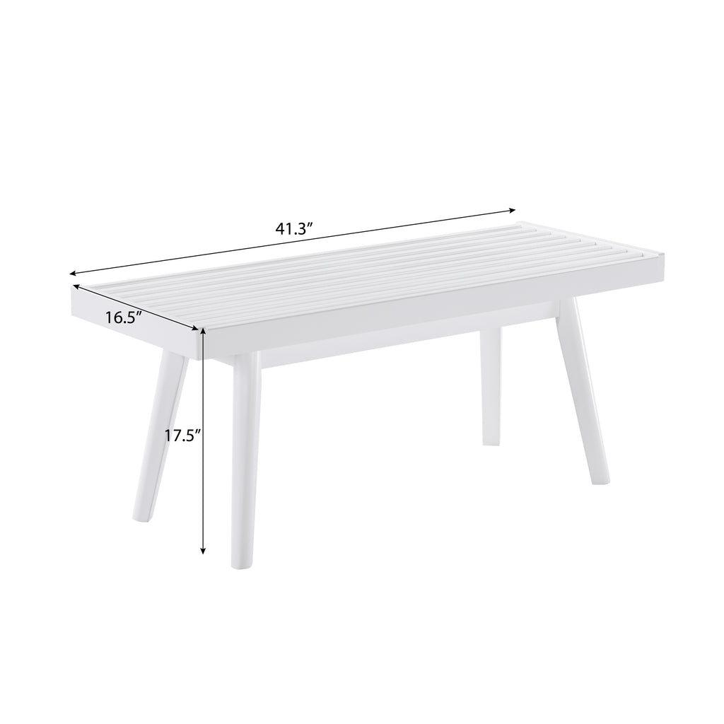 Larwich Solid Wood Slatted Bench, 41.30-Inch Long, White - Grand Goldman Shop
