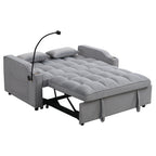 Modern Velvet Loveseat Futon Sofa Couch with Pullout Bed, Adjustable Backrest, Toss Pillows, Light Gray - Grand Goldman Shop