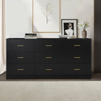 Modern Black 9-Drawer Dresser for Bedroom - Ample Storage Wide Chest of Drawers, Engineered Wood - Grand Goldman Shop