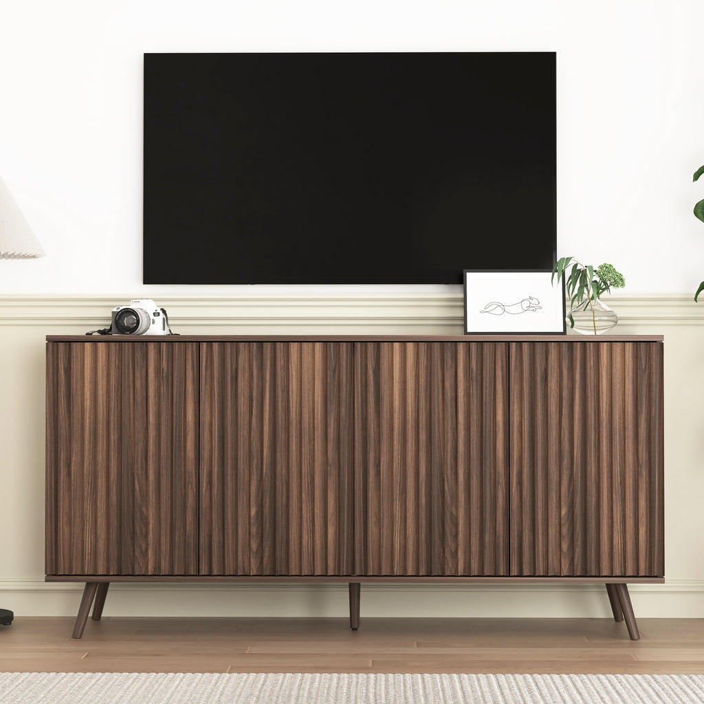 Sideboard Buffet Cabinet with Storage, Long Sideboard Storage Cabinet with 4 Doors, Wood Credenza Console Coffee Bar Cabinets with Adjustable Shelves for Living Room Kitchen Dining Room Walnut - Grand Goldman Shop