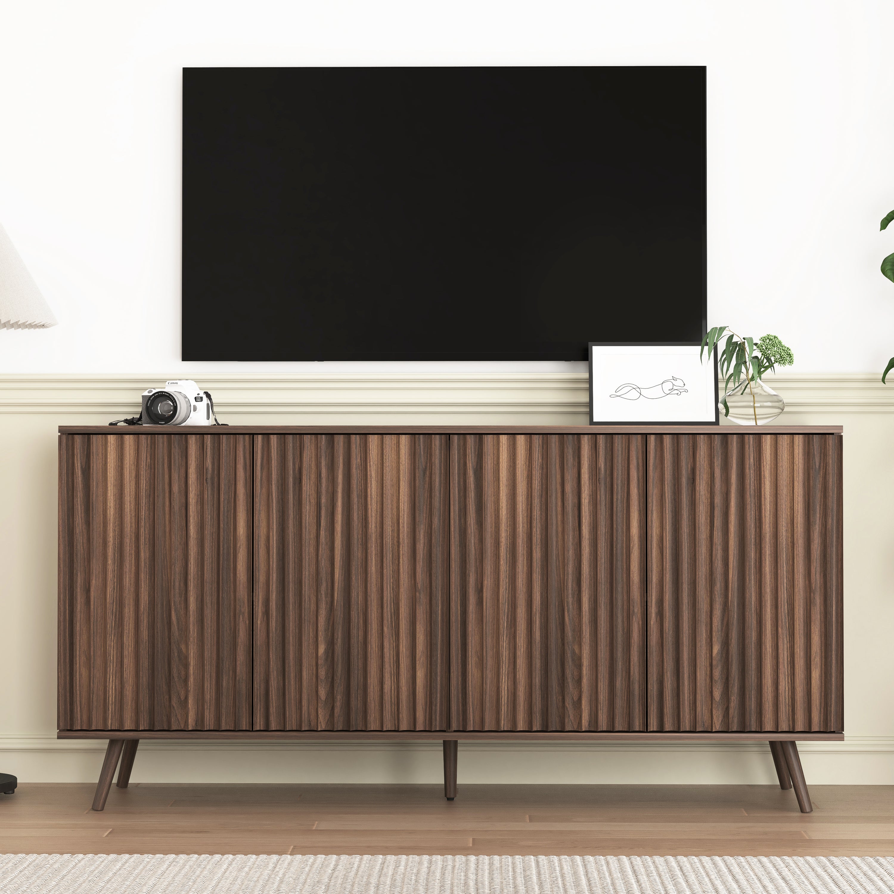 Sideboard Buffet Cabinet with Storage, Long Sideboard Storage Cabinet with 4 Doors, Wood Credenza Console Coffee Bar Cabinets with Adjustable Shelves for Living Room Kitchen Dining Room Walnut - Grand Goldman Shop
