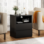 (Set of 2)End Table with Fast USB C Charging Station, Sofa Side Table with 2 Drawers, Large Storage Modern Wood Storage Cabinet for Living Room,Bedroom,Office, Black - Grand Goldman Shop