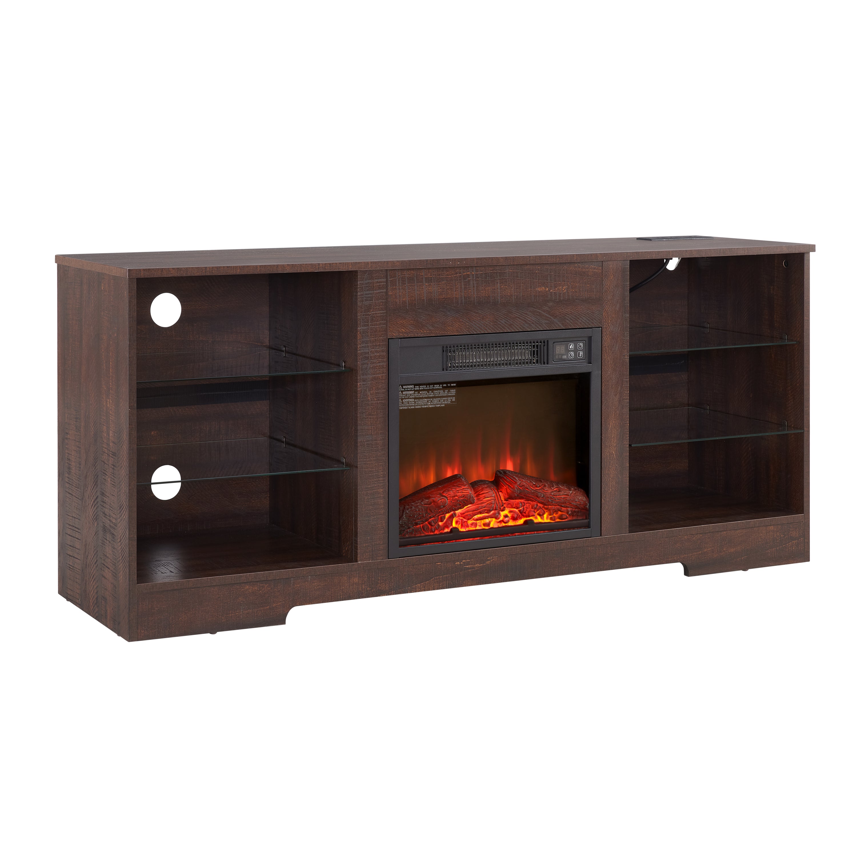 TV Stand Electric Fireplace TV Stand with Glass Shelves, 3D Fireplace TV Stand with LED Lights Wood with USB Charging Outlet Modern Television Table Center for TV up to 32-62' ESP 58''W*15.4''D*24.6 - Grand Goldman Shop