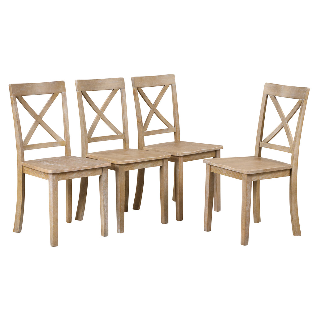 Modern Natural Wood Wash Dining Table Set for 4 with Round Table and Chairs, Solid Wood and MDF - Grand Goldman Shop