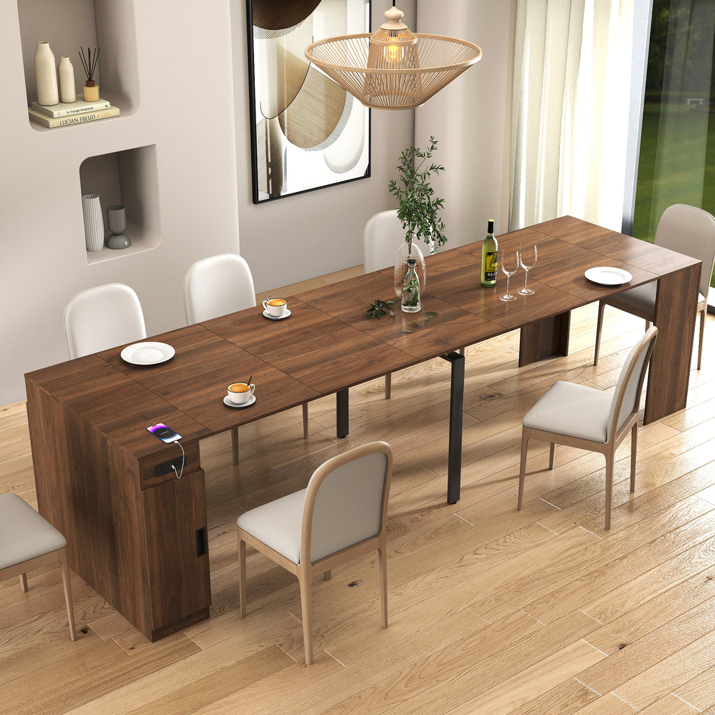 Modern Multifunctional Extendable Dining Table with Outlet, Space Saving Expanding Table with Storage for Party, Weddings, Meetings, Celebrations - Grand Goldman Shop