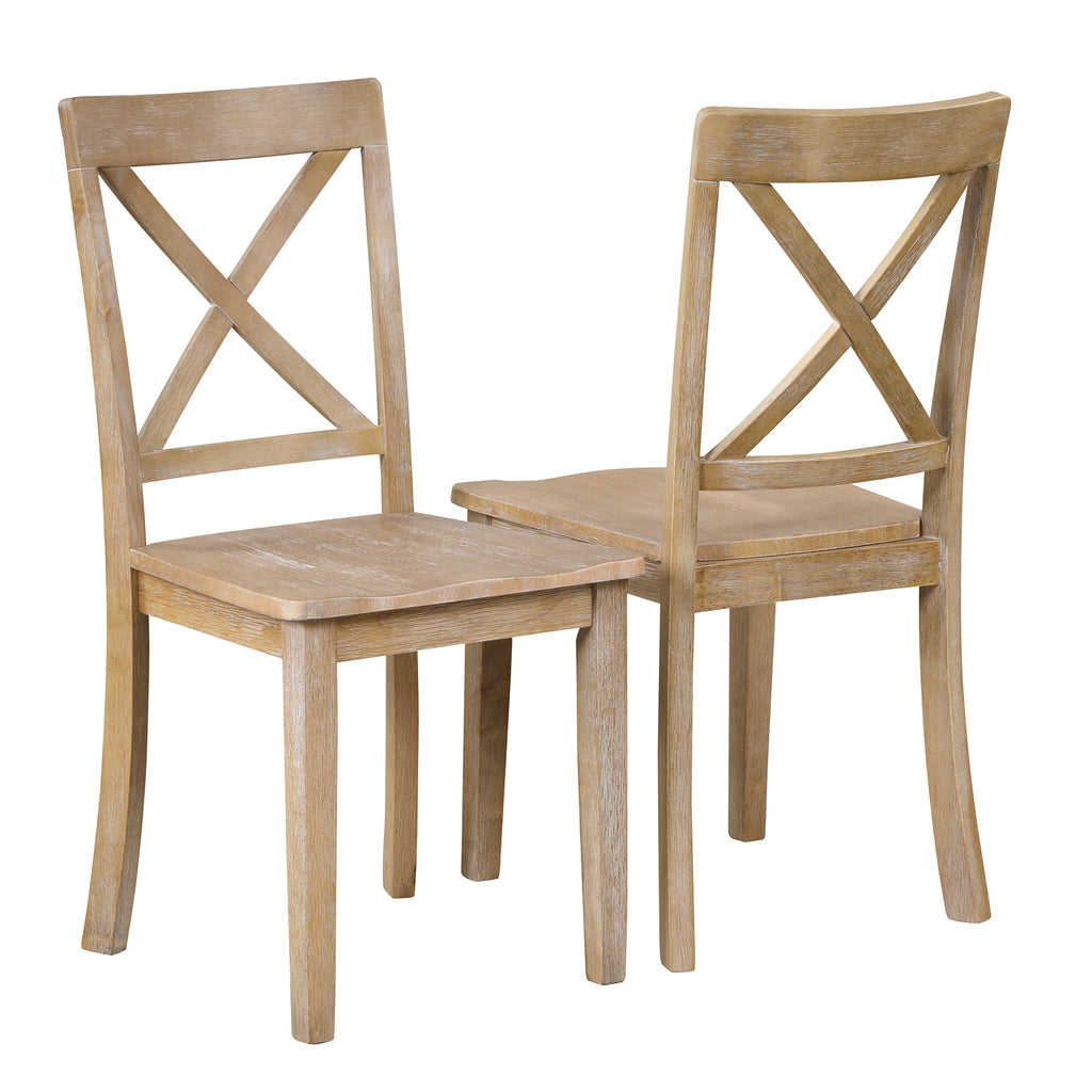 Modern Natural Wood Wash Dining Table Set for 4 with Round Table and Chairs, Solid Wood and MDF - Grand Goldman Shop