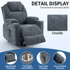 Up to 350 LBS Chenille Power Lift Recliner Chair, Heavy Duty Motion Mechanism with 8-Point Vibration Massage and Lumbar Heating, USB and Type-C Ports, Stainless Steel Cup Holders, Blue - Grand Goldman Shop