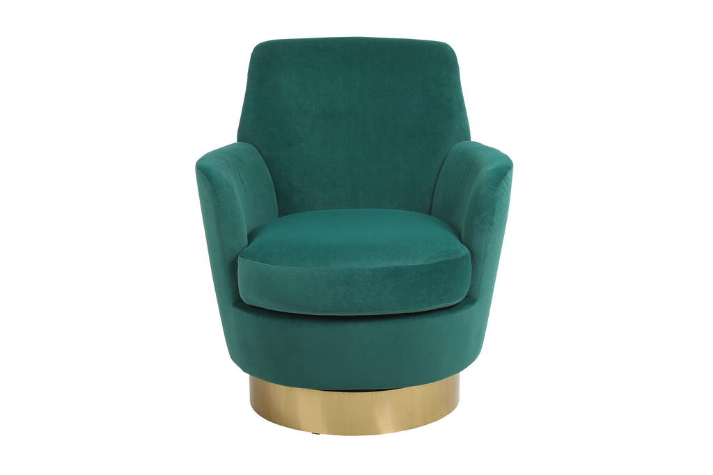 Velvet Swivel Barrel Chair, Swivel Accent Chairs Armchair for Living Room, Reading Chairs for Bedroom Comfy, Round Barrel Chairs with Gold Stainless Steel Base (Emerald) - Grand Goldman Shop