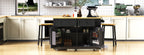 48 inch Kitchen Island with Drop Leaf,Power Outlet,Internal Storage Rack,Rolling Kitchen Storage Cart on 5 Wheels with 5 Open Side Racks,for Kitchen,Black (Old SKU N707P257057B)(Not Include Stools) - Grand Goldman Shop