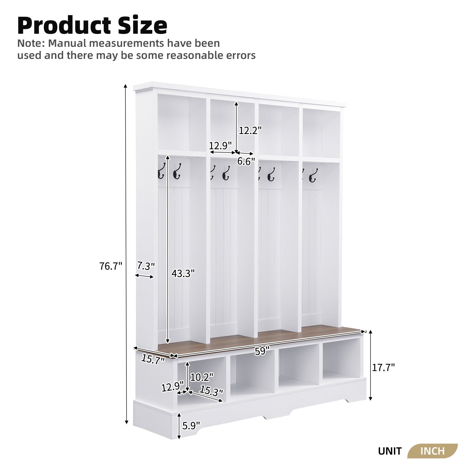 Farmhouse Hall Tree with 8 Hooks, Practical Entryway Bench with Open Compartments, 76.7'H Modern 3-in-1 Wooden Style Coat and Shoe Rack for Mudroom, Living Room, White (OLD SKU: N721P292601K) - Grand Goldman Shop