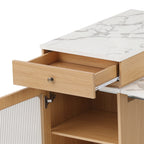 K&K 59.5'Kitchen Island with Extendable Dining Table, Kitchen Storage Table with Double-sided Storage, Kitchen Island with 2 Drawers, Power Outlet, Side Open Shelves, for Kitchen, Dining Room, Natural - Grand Goldman Shop