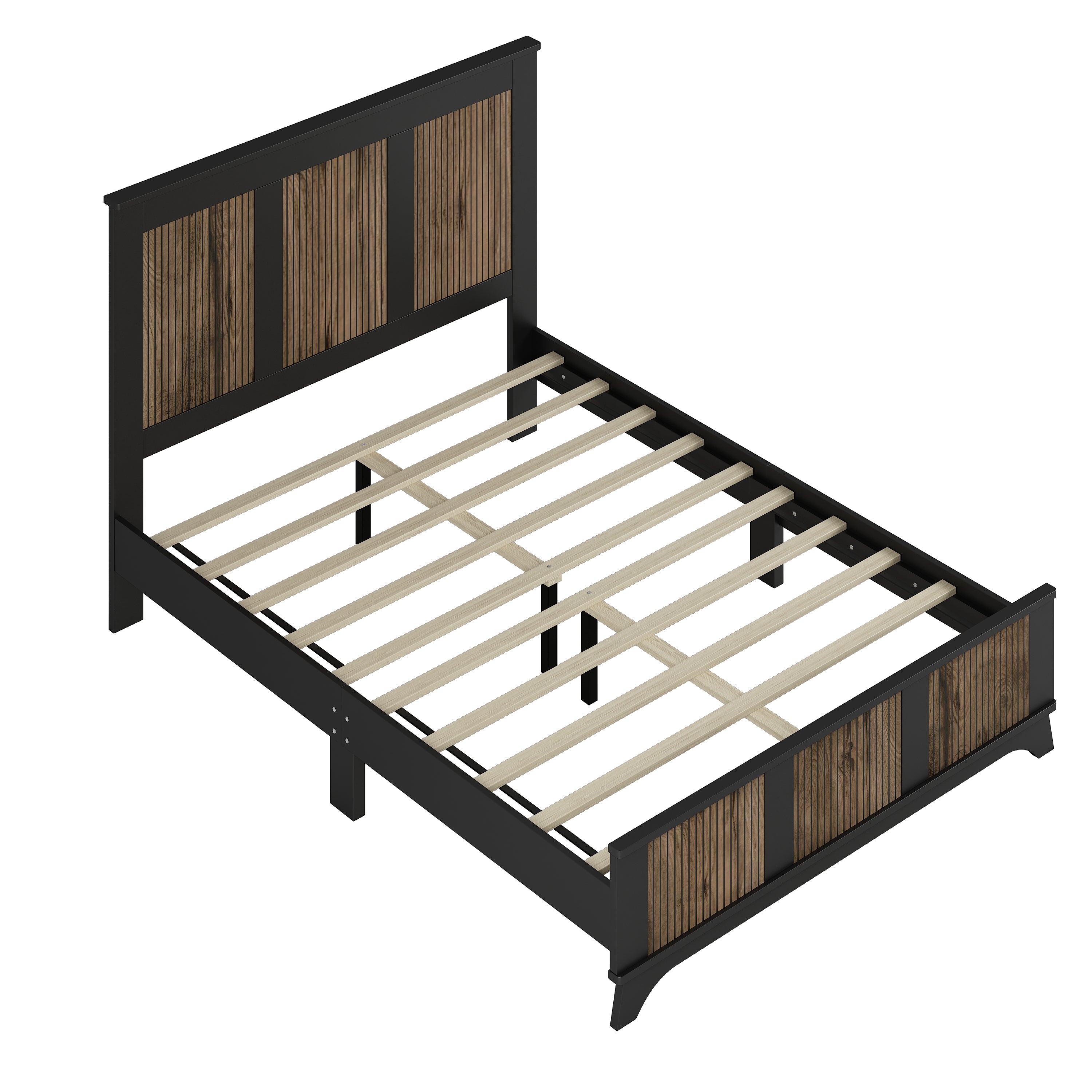 4-Pieces Bedroom Sets, Queen Size Farmhouse Platform Bed with Wooden Strip Stickers Decoration, Storage Nightstand and Dresser with Metal Handle, Black(Old SKU: HL000191AAB) - Grand Goldman Shop