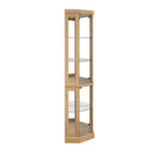 Corner Glass Cabinet Lighted Curio Cabinet Corner Display Case for Living Room, Curio Cabinet, Antique collection, Wine,Bar Glass Storage Light Included, Light oak - Grand Goldman Shop