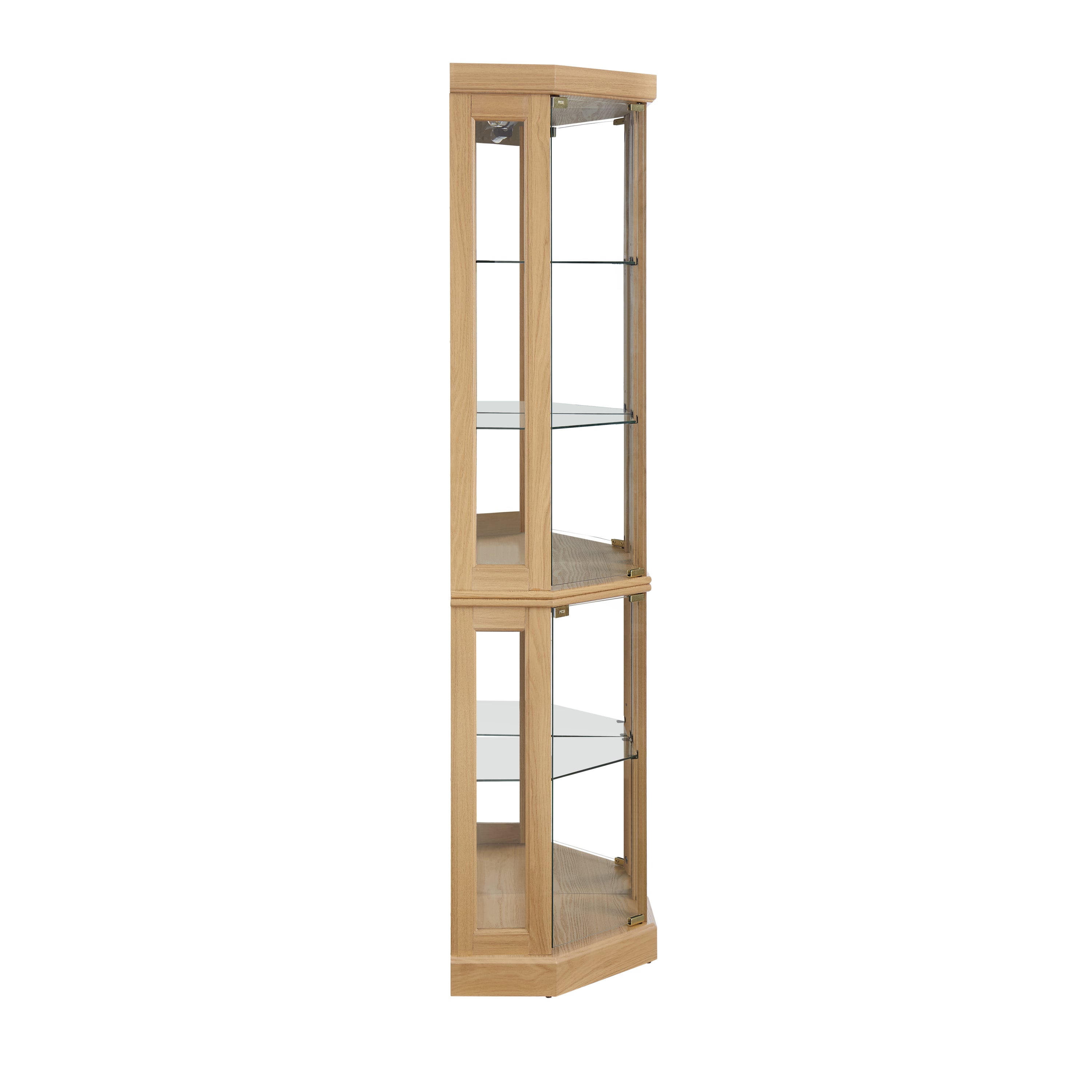 Corner Glass Cabinet Lighted Curio Cabinet Corner Display Case for Living Room, Curio Cabinet, Antique collection, Wine,Bar Glass Storage Light Included, Light oak - Grand Goldman Shop
