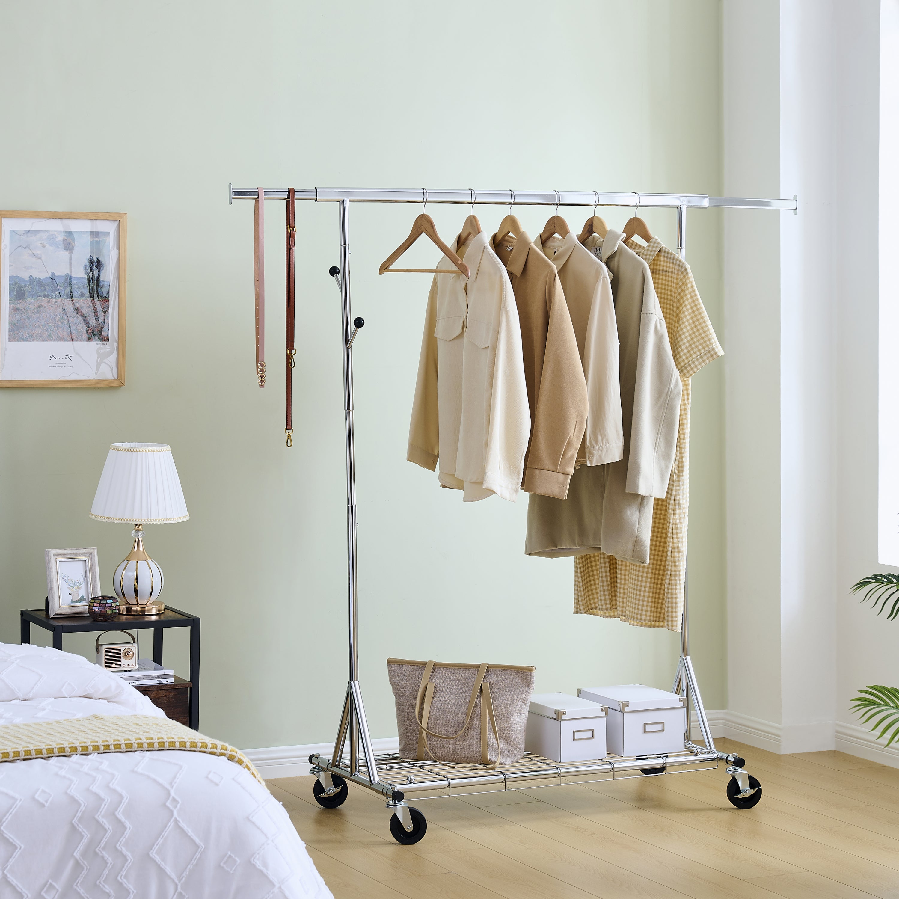 Clothes Rack Heavy Duty Clothing Rack 600LBS Rolling Clothes Racks for Hanging Clothes,  Commercial Garment Rack Heavy Duty Clothes Rack Collapsible ＆ Portable Clothing Rack with Wheels - Grand Goldman Shop