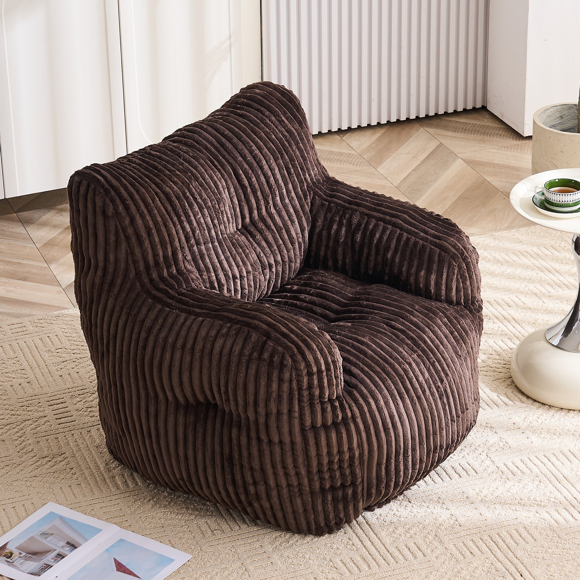 010-Soft Fluffy Corduroy Fabric Bean Bag Chair Filled With Memory Sponge,Brown - Grand Goldman Shop