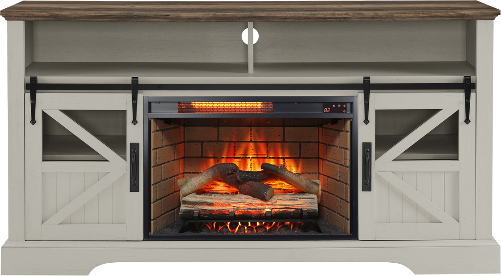 60 Inch Electric Fireplace  Entertainment Center With Door Sensor-Jasmine white color - Grand Goldman Shop