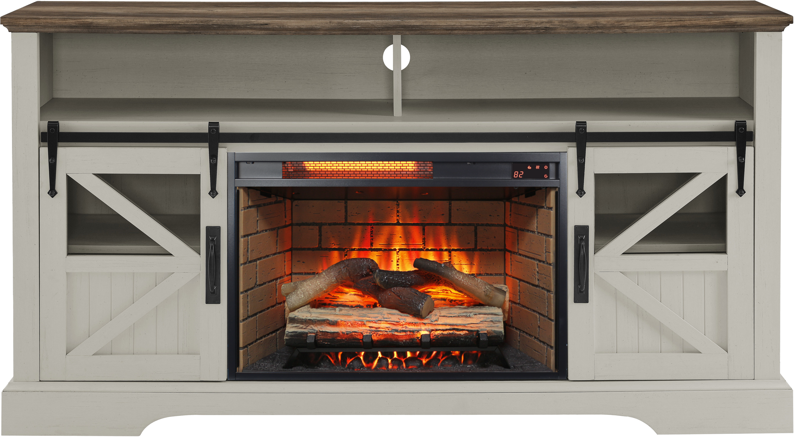60 Inch Electric Fireplace  Entertainment Center With Door Sensor-Jasmine white color - Grand Goldman Shop