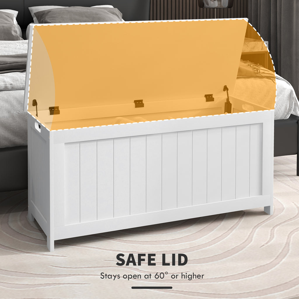 HOMCOM 39.4' Storage Chest w/ 2 Safety Hinges, Wooden Box, White - Grand Goldman Shop