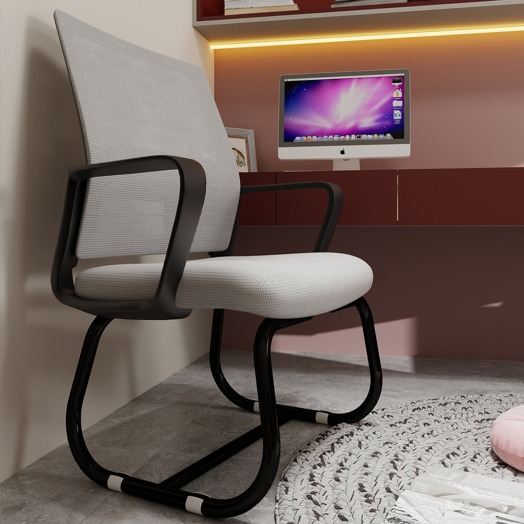 Minimalist Modern Office Chair with Metal Frame, Soft Comfort Mesh Backrest, Black+Gray, Polyurethane Cushion, Home & Office 