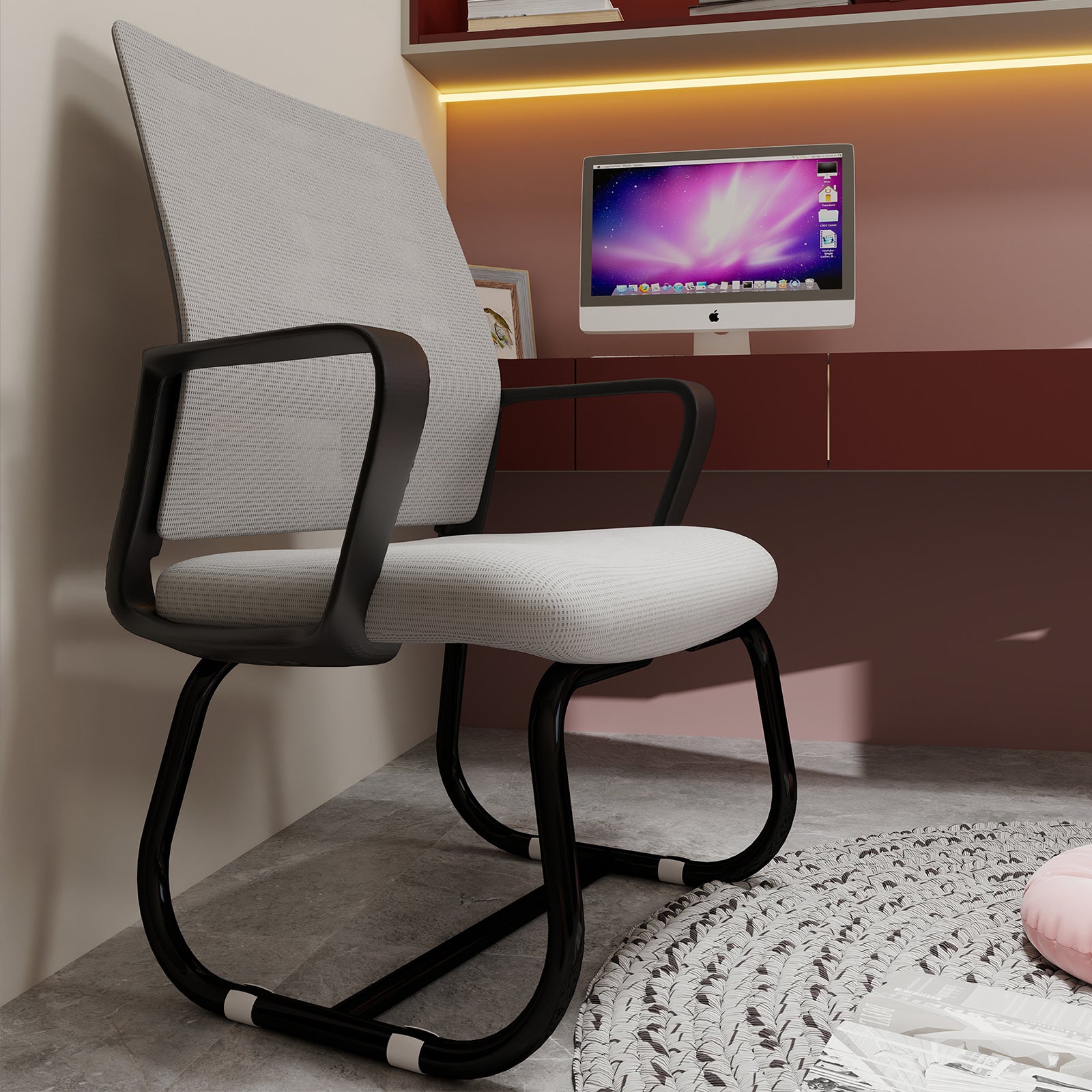 Minimalist Modern Office Chair with Metal Frame, Soft Comfort Mesh Backrest, Black+Gray, Polyurethane Cushion, Home & Office 