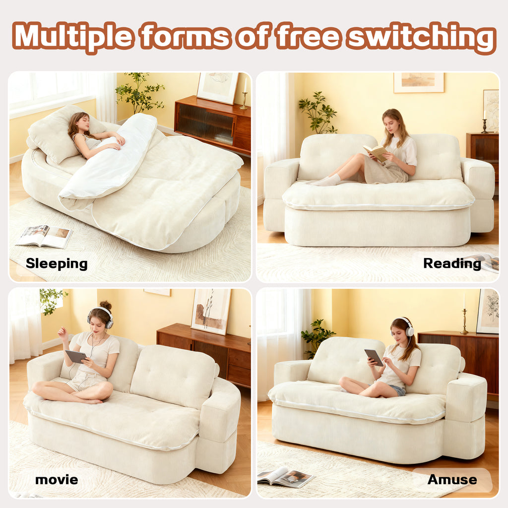 Modern Floor Sofa with 2 Pillows,Convertible Chenille Fabric Foam-Filled Sleeper Sofa Bed, no assembly required,Convertible Sofa Cushion Unfolds into Quilt,Folding Mattress for Living Room,Playroom - Grand Goldman Shop
