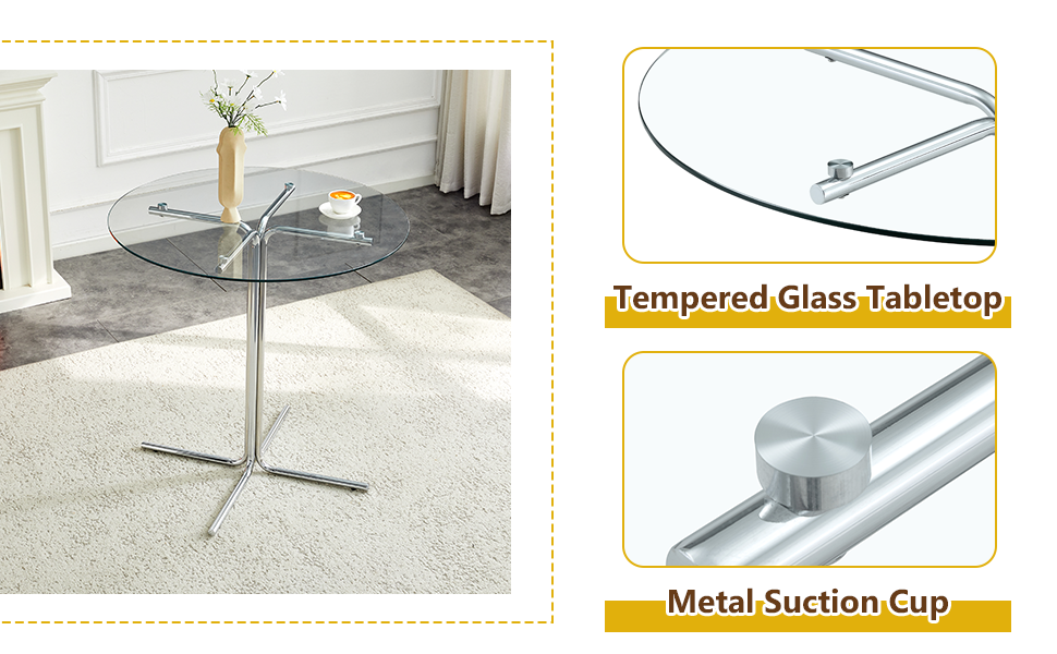Round glass bar high table, 36 inch round bar table, tempered glass tabletop, sturdy silver chrome plated four column support, suitable for transparent round bar tables in small spaces, kitchens - Grand Goldman Shop