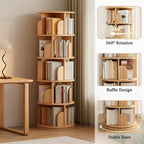 5 Tier Rotating Bookshelf, 360° Display Round Spinning Bookshelf, Space-Saving, Small Space Rotating Bookshelf Tower for Bedroom, Living Room, Home, Office, Wood Color - Grand Goldman Shop