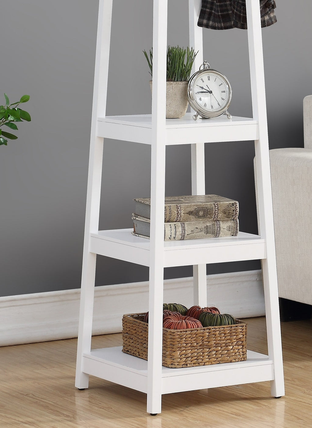 Vassen Coat Rack w/ 3-Tier Storage Shelves in White Finish - Grand Goldman Shop