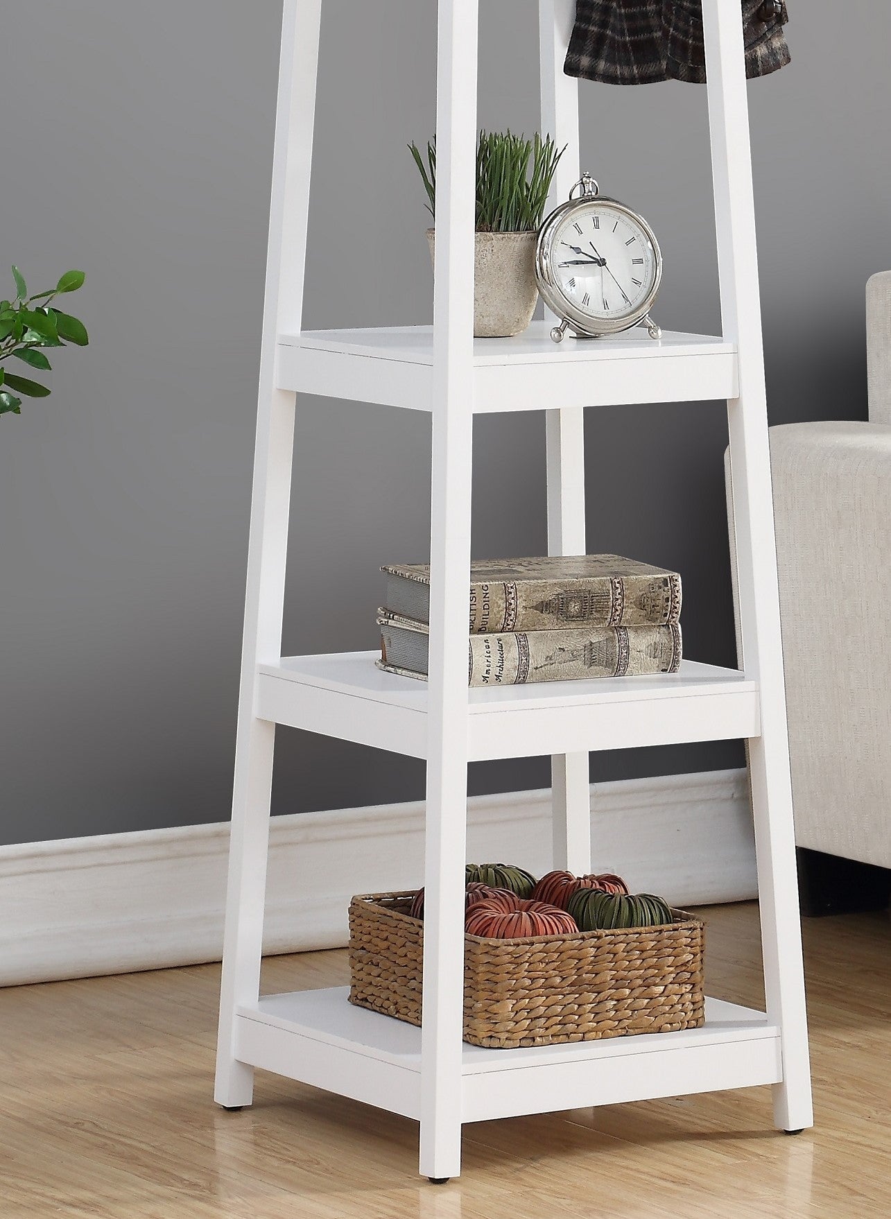 Vassen Coat Rack w/ 3-Tier Storage Shelves in White Finish - Grand Goldman Shop