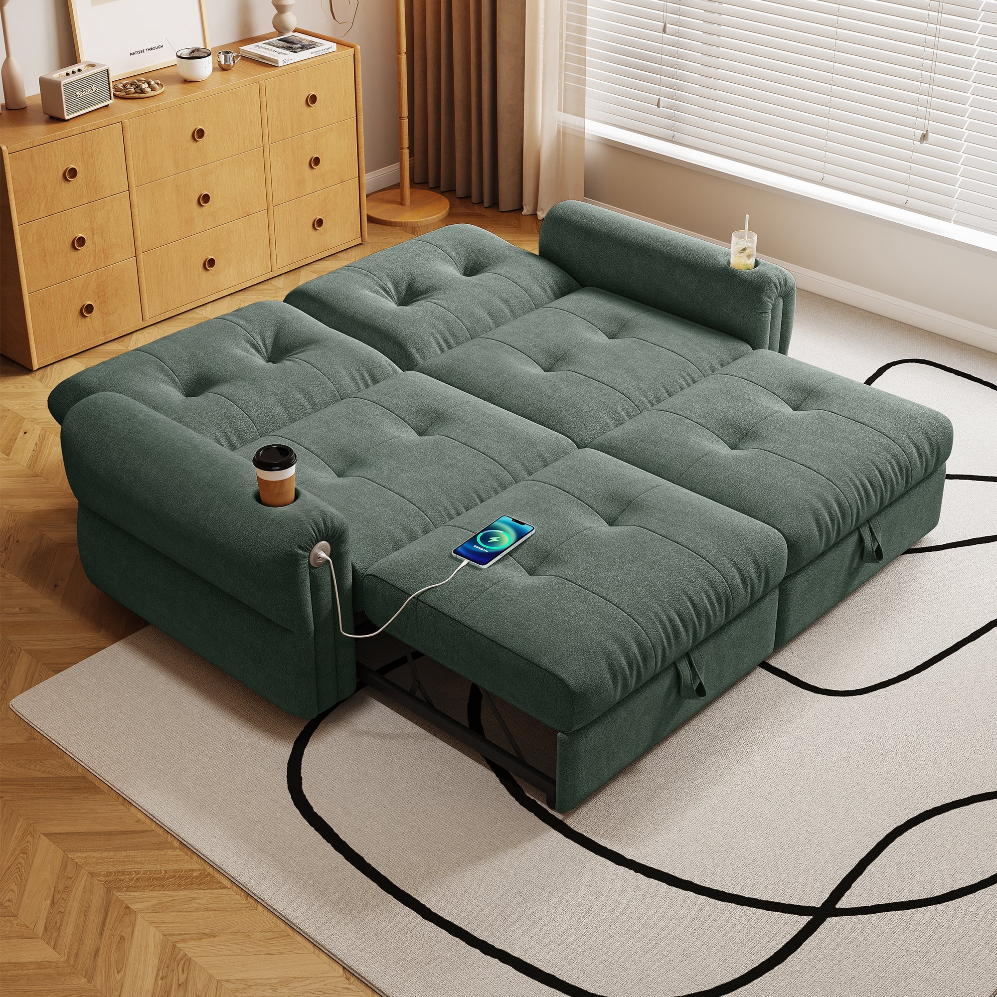 It is a multi-functional sofa, a 77-inch convertible sofa bed, and a 2-in-1 piece suitable for both sitting and lying down. Made of  Chenille fabric, it is suitable for living rooms, bedrooms - Grand Goldman Shop