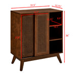 Mid Century Modern Rattan Sideboard Cabinet, Buffet Cabinet for Entryway Hallway Living Room Kitchen Dining Room, Adjustable Shelf & Solid Wood Feet & Rattan Cabinet Doors - Dark Wood - Grand Goldman Shop