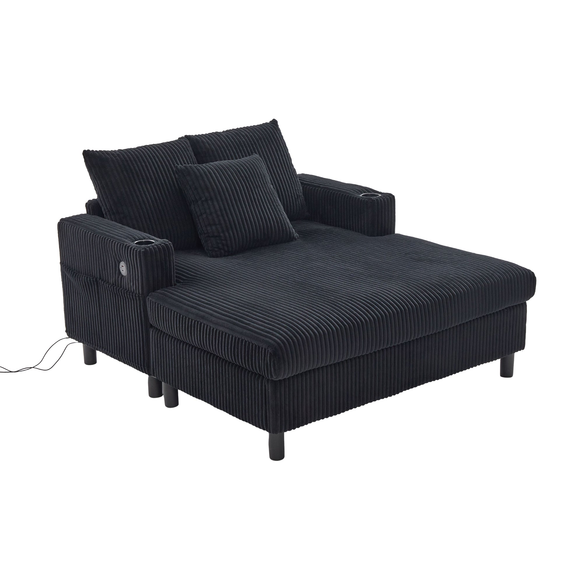 UNITED WE WIN Modern Corduroy Oversized Recliner Sofa with Deep Seat, 3 Pillows, USB Charging, RGB LED Light Strip, Cup Holder, Side Pocket - Suitable for Living Room and Bedroom - Grand Goldman Shop