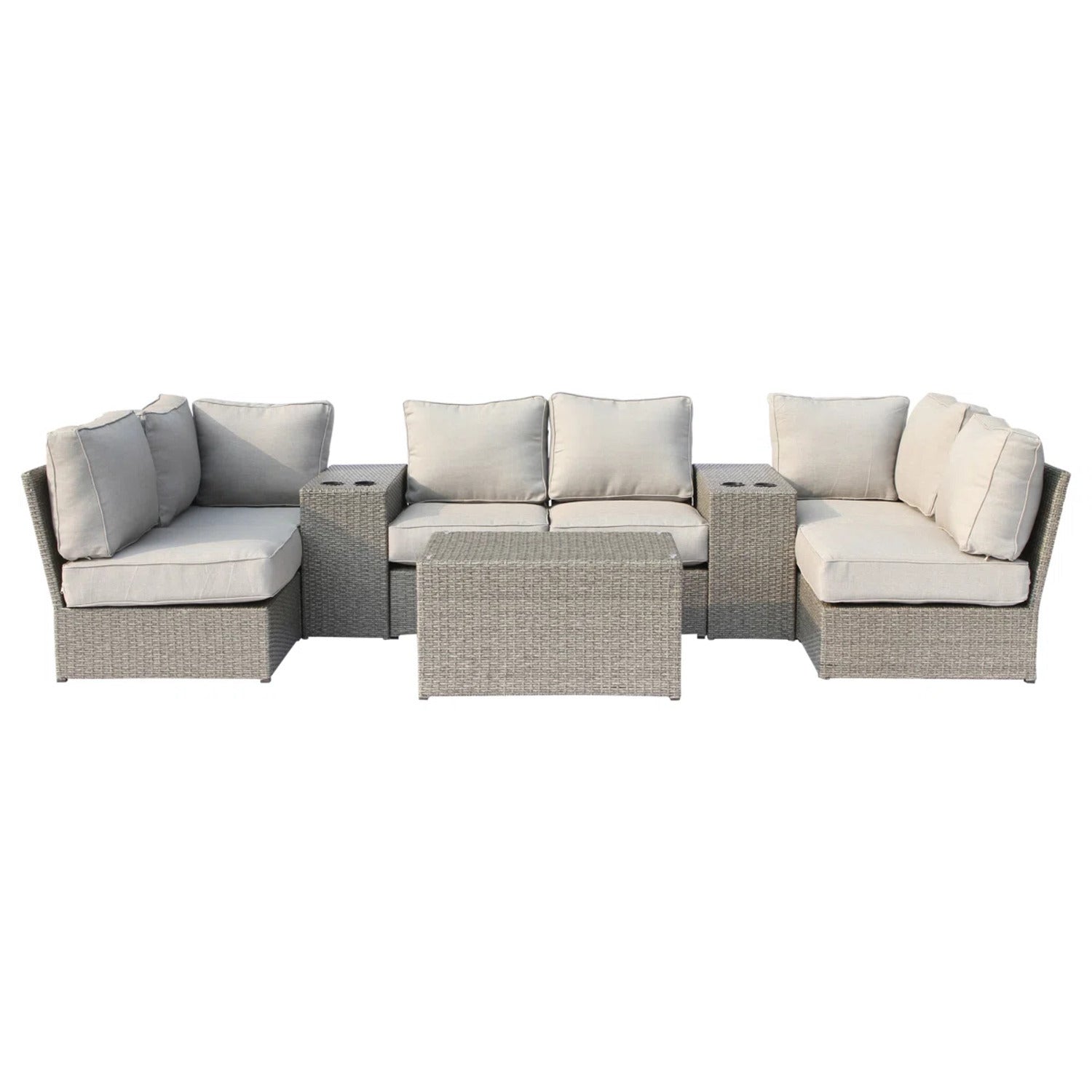 Moderne Outdoor-Sitzgruppe aus Polyrattan für 4 Personen mit Kissen aus grauem HDPE und Aluminium