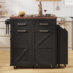 K&K 47.2' Farmhouse Kitchen Island with Drop Leaf, Kitchen Storage Island with Removable Side Racks, Two Drawers, Rolling Kitchen Cart on Wheels with Towel Rack, for Home, Kitchen, Dining Room, Black - Grand Goldman Shop