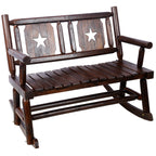 Outdoor Wood Rocking Bench Carbonized Double Rocking Chair for 2 Persons with Wide Curved Seat, Porch Rocker for Porch, Garden, Backyard, Rustic Brown - Grand Goldman Shop