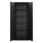 Black Metal Kitchen Pantry Cabinet with Adjustable Shelves and Gold Handles, Tall Steel Storage Locker for Kitchen, Living Ro