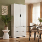 72' Modern Fluted Kitchen Pantry Cabinet with 2 Large Drawers & 8-Door Spice Rack, White MDF Freestanding Storage Organizer for Bathroom, Dining Room, Office, Entryway - Grand Goldman Shop