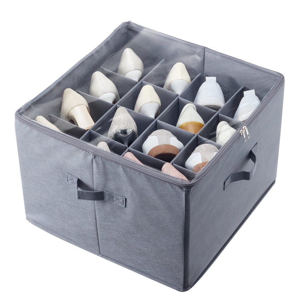 Under Bed Shoe Storage Organizer, 1 Pack, 16 Compartments, Underbed Shoe Box Storage Containers Adjustable Dividers, Sandal Organizer Storage with Clear Window, Breathable, Reinforced Handles - Grand Goldman Shop