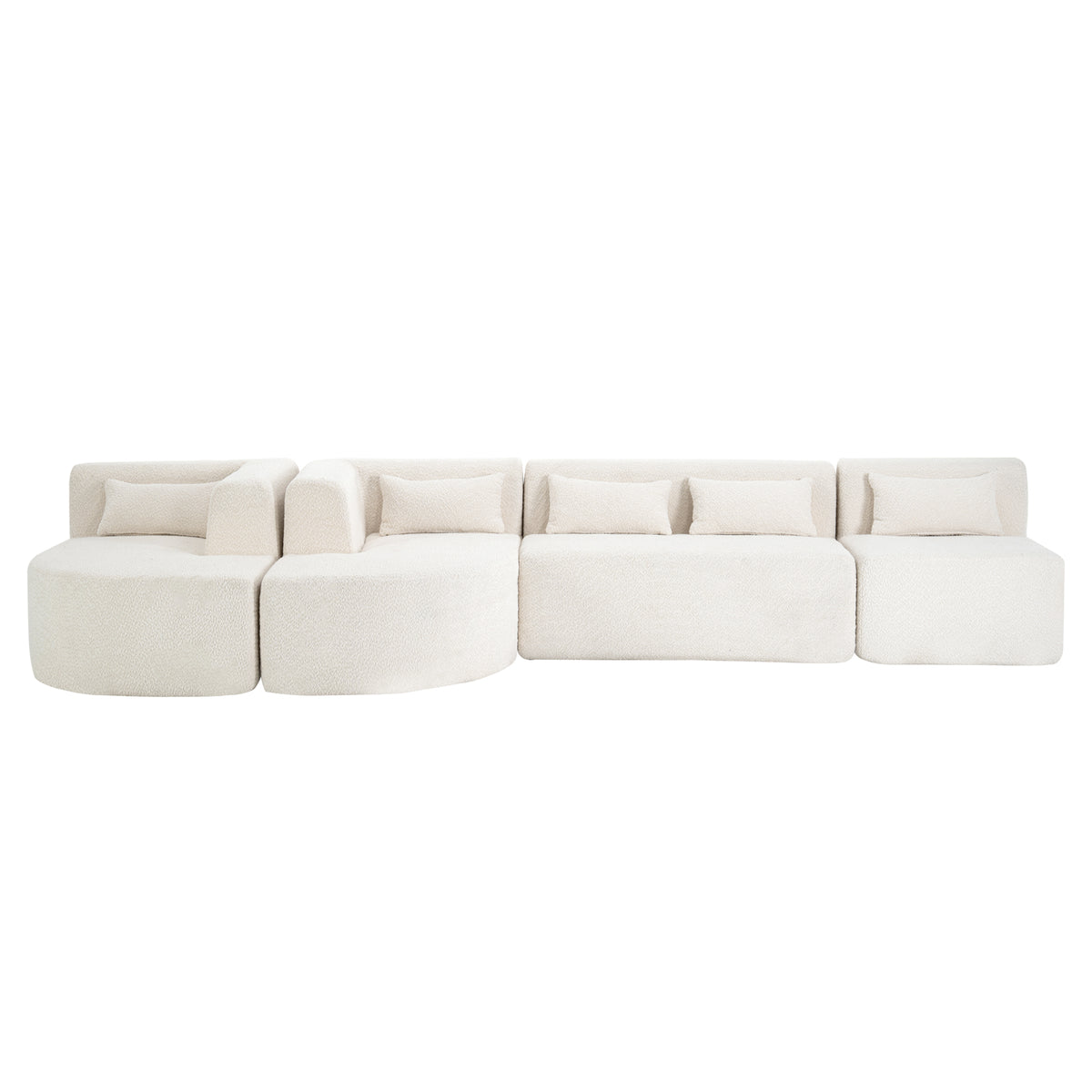 Modern Upholstered L-Shape Sofa with Chaise Lounge and Back Pillows, Beige Boucle Fabric, 144 inches - Grand Goldman Shop