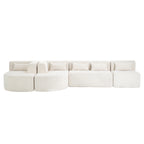 Modern Upholstered L-Shape Sofa with Chaise Lounge and Back Pillows, Beige Boucle Fabric, 144 inches - Grand Goldman Shop